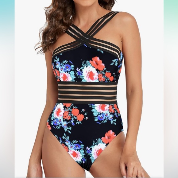 Hilor Women's One Piece Swimsuit Slimming High Waisted Floral Crossover Small - Picture 1 of 11